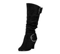 Source de commerce extérieur Bottes printemps et femmes avec boucle de ceinture Bottes hautes hautes Talon épais Chaussures Camp Chaussures Femmes, Noir , 34 EU