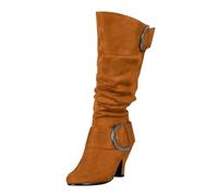 Source de commerce extérieur Bottes printemps et femmes avec boucle de ceinture Bottes hautes hautes Talon épais Chaussures Camp Chaussures Femmes, marron, 34 EU