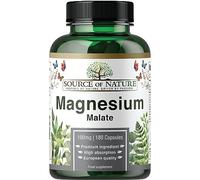 Source of Nature® Malate de Magnésium 645 mg, 180 Gélules | 100 mg de magnésium élémentaire par gélule, 300 mg par jour, 60 jours, végan, fabriqué au Danemark