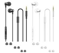 SourceTon Lot de 2 écouteurs légers avec télécommande et microphone pour un son de basses amélioré avec mini corps compatible avec tous les appareils à interface 3,5 mm Noir et blanc