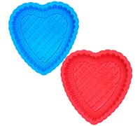 SourceTon Lot de 2 moules à gâteau en silicone en forme de cœur de 25,4 cm pour anniversaire de mariage, tarte, pain, brownie, cheesecake, tarte, flan, pain, rouge, bleu