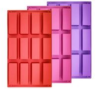 SourceTon Lot de 3 moules rectangulaires à 12 cavités moyennes et étroites en silicone pour barres protéinées pour caramel, pain, muffin, brownie, pain de maïs, cheesecake, pudding, savon, beurre