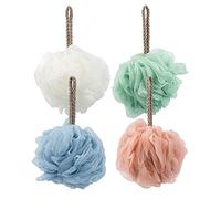 SourceTon Lot de 4 éponges de bain en luffa extra large en maille (rouge, jaune, bleu et vert) pour le bain, la douche
