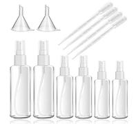 SourceTon Lot de 6 flacons pulvérisateurs en plastique transparent de 3 tailles (30/50/100 ml) avec 2 entonnoirs et 4 compte-gouttes, transparent, S