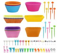 SourceTon Lot de 70 séparateurs en silicone pour boîte à bento avec 18 moules à cupcakes en silicone et 52 pics alimentaires