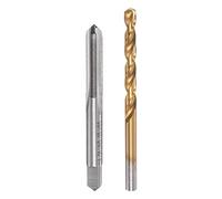 sourcing map 1/4-36 UNS Taraud Droit Cannelure et 5,6mm Torsion Perçage Embouts Ensemble Titane Plaqué 6542 Haute Vitesse Acier Trépan Forage Machine Taraudage