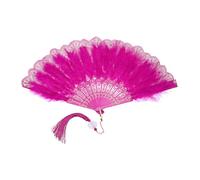 sourcing map 1 éventail pliable vintage en plumes de marabout brodées style vintage années 20 pour danse, mariage, spectacle, fête, goûter, rose rouge (polyester)