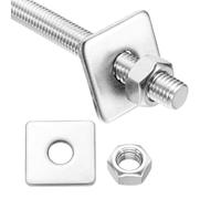 sourcing map 1 lot de tiges entièrement filetées M10 x 60 mm, tiges filetées en acier inoxydable 304, filetage à droite avec écrou rondelle carrée pour ancrage structurel, vis de fixation