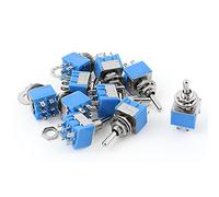 sourcing map 10 pcs AC 125 V 6 A On-off-on DPDT verrouillage Mini interrupteur à bascule Bleu 6 mm