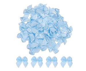 sourcing map 100pcs Mini Noeud en Ruban 2,5cm Mini Tissu Satin Ruban Nœuds pour Artisanat DIY Couture Mariage Anniversaire Fête Bleu