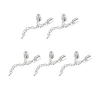 sourcing map 10Ensembles 7mm Cuir Cordon Terminal Capuchons avec Fermoirs à Homard & Prolongateur Chaîne pour Bricolage Création Bracelets, Rhodium Tone