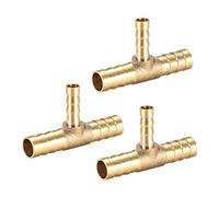 sourcing map 10mm x 6mm x 10mm Raccord Cannelé Tuyau Laiton Réducteur Barbelé Forme T 3 Voie Barbelé Connecteur Air Eau Carburant Gaz 3Pcs