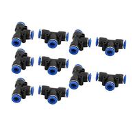sourcing map 10Pcs 8mm Diamètre T 3 Voies Type Tuyau Tube Pnéumatique Air Rapide Raccord Pression Connecteur 45x30x15mm