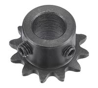 sourcing map 12 Dents Pignon Type B Unique Brin 1/4" Pas Noir Oxyde | C45 Carbone Acier avec 2 Ensemble Vis pour ISO 04C, 10mm Alésage