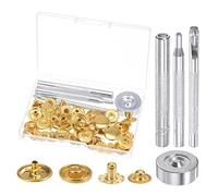 sourcing map 12 Ensembles Bouton-pression Attaches Trousse 3/5 pouce 15mm Métal Presse Clouons Boutons Outil avec 4 Passeur Outils & Rangements Coffret pour Vêtements Cuir Couture Doré