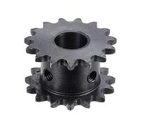 sourcing map 15 Dent #25 Chaîne Rouleau Pignon, Double Brin 1/4" Pas, 12mm Alésage Noir Oxyde C45 Carbone Acier pour ISO 04C Chaînes