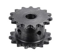 sourcing map 15 Dent #25 Chaîne Rouleau Pignon, Double Brin 1/4" Pas, 8mm Alésage Noir Oxyde C45 Carbone Acier pour ISO 04C Chaînes