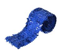 sourcing map 2,2 Mètres De Ruban Élastique À Sequins De 3 Pouces, 5 Rangées De Sequins Plats, Bande De Sequins Pailletés En Tissu Pour Travaux Manuels, Couture Diy, Couleur Bleu Foncé