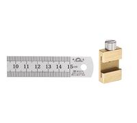 sourcing map 2 en 1 Inox Acier Règle avec Traceur Bloc 15cm/6" Métrique et pouce Métal Règle avec 20mm Longueur Laiton Localisation Vernier Curseur pour Travail Bois DIY Mesure, Or Ton