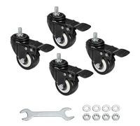 sourcing map 2 pouce Pivotant Fileté Tige Roulettes M8x15mm Filetage PU Roulette Roue avec Frein 110lbs Charge pour Meubles Chariots, Noir 4pcs