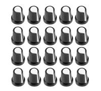 sourcing map 20pc 6mm Arbre 15.x17mm Bouton Potentiomètre rotatif plastique noir blanc