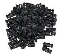 sourcing map 20pcs Arrêt de Cordon Plastique Serrures Bouchons Extrémité Ressort Butée Simple Trou Bascule Fixation Bouchons Corde pour Cordons Vêtements Lacets Sacs Camping, Noir