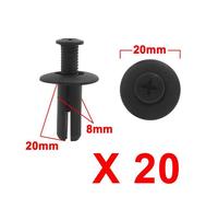 SOURCING MAP 20Pcs Clips Rivet Plastique Fixations 8mm x 20mm x 20mm pour aile auto voiture Noir