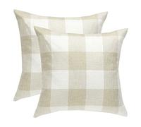 sourcing map 2pcs Housse de Coussin Coton Lin Rétro Buffalo Check Plaid Canapé Chambre Voiture Beige et Blanc 18 "x18"