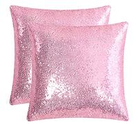 sourcing map 2pcs Housse de Coussin Taies d'oreiller Sequin Paillettes Étincelant Satin pour Fête Noël Nouveau Année 16x16 Rose