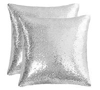 sourcing map 2pcs Housse de Coussin Taies d'oreiller Sequin Paillettes Étincelant Satin pour Fête Noël Nouveau Année 16x16 Ton Argent