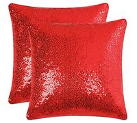 sourcing map 2pcs Housse de Coussin Taies d'oreiller Sequin Paillettes Étincelant Satin pour Fête Noël Nouveau Année 16x16 Rouge