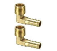 sourcing map 2pcs Raccord cannelé tuyau en laiton coude à 90 degrés 10 mm barbelé x 3/8 PT connecteur mâle