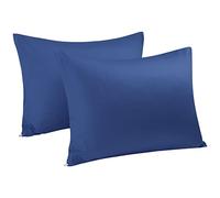 sourcing map 2pcs Taie d'oreiller Fermeture éclair 300 Fils en Coton égyptien Bleu Marine Queen (20" x 30")