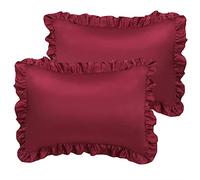 sourcing map 2pcs Taies d'oreiller en Soie Satin Oxford à Volants avec Enveloppe Fermeture Bourgogne 20x26 Pouces