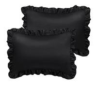 sourcing map 2pcs Taies d'oreiller en Soie Satin Oxford à Volants avec Enveloppe Fermeture Noir 20x26 Pouces