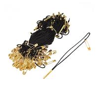 sourcing map 3.9 pouce Polyester Habillement pouce Suspension Étiquette Chaîne Étiquette Attaches Cordon Étiquette Corde avec Broche Noir Doré Paquet de 200