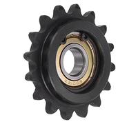 sourcing map #35 Chaîne Tendeur Pignon 12mm Alésage 3/8" Pas 16 Dent Tensionneur Noir Oxyde Fini C45 Carbone Acier avec Insertion Unique Roulement pour ISO 06C Chaînes