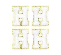 sourcing map 4Pcs Écusson Lettre Patch Thermocollant Repasser Blanc Alphabet H 3.1in Hauteur pour Vêtements, Chaussures, Chapeaux, Sacs à Dos