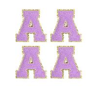 sourcing map 4Pcs Écusson Lettre Patch Thermocollant Repasser Violet Alphabet A 3.1in Hauteur pour Vêtements, Chaussures, Chapeaux, Sacs à Dos
