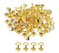 sourcing map 50 Ensembles Cuir Rivets, 9mm Double Casquette Rivets 12mm Hauteur Métal Clouons Rivet pour Cuir Artisanat Réparation DIY Porte-monnaie Ceintures Sacs Chaussures Or Ton