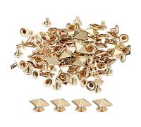 sourcing map 50 Ensembles Pointe Rivet, 10mm Pyramide Rapide Rivet Clouons Carré Punk Pointes Maroquinerie Décoration pour Vêtements Ceintures Sacs Chaussures, Lumière Doré