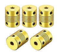 sourcing map 5Pcs 5mm à 5mm Coupleur Arbre Flexible Aluminium Alliage Couplage L25xD20 Doré