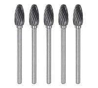 sourcing map 5pcs Carbure Rotatif Fraises 1/8" (3 mm) Tige 1/4" (6mm) Tête Simple Coupe Flamme H Forme Matrice Broyeur Mèches Râpe Fichiers pour Dur Métal Bois Pierre Polissage Gravure