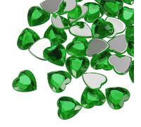 sourcing map 60 pcs Acrylique Coeur Strass 15mm Plat Dos Plastique Pierres Précieuses Bijoux Autocollants pour Saint Valentin Fêtes, Bijoux Fabrication, Carte DIY, Foncé Vert