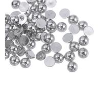 sourcing map 60pcs ABS Demi Perle Perles, 8mm Résine Plat Dos Perles Brillant Imitation Perle Perles pour Artisanat Création Chaussures Mariage Noël Photo Cadres, Métallique Argenté