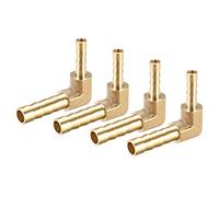 sourcing map 6mm à 4mm Raccord Cannelé Tuyau Laiton Barbelé 90 Degré Coude Tuyau Connecteur Coupleur Tube Adapter 4Pcs