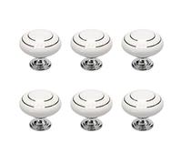 sourcing map 6pcs Bouton de Meuble Bouton Porte Bouton Tiroir Placard Armoire Poignée de Meuble Céramique Vintage Cercle Argent Blanc