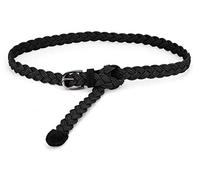 sourcing map Adjustable Mince Tressé Ceinture Corde Faux Cuir élastique Femmes Noir 24-35.8" taille