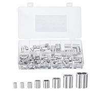 sourcing map Aluminium Sertissage Boucle Manchon 8 Taille 3/64'' 1/16' ' 5/64'' 3/32'' 1/8'' 5/32'' 3/16' ' 1/4'' Double Ferrule pour Fil Corde Câble Ligne Fin, Argent 322pcs