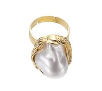 sourcing map Bague avec perles pour femme - Irrégularité réglable - Imitation perle - Style vintage - Empilable, Acier allié, Aucune pierre précieuse